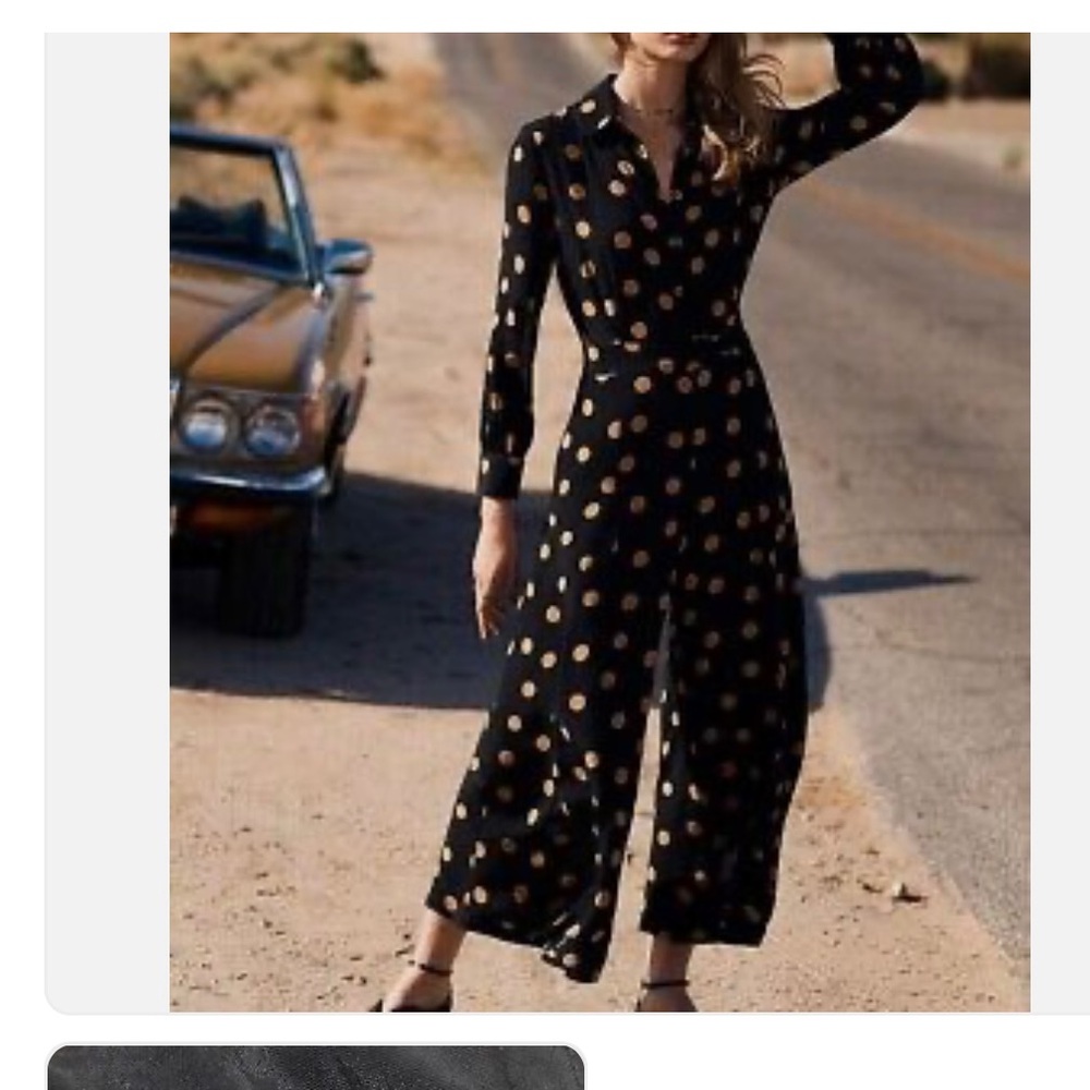Anthropologie jumpsuit. Size 2. Black w gold dot. So comfy and classic!